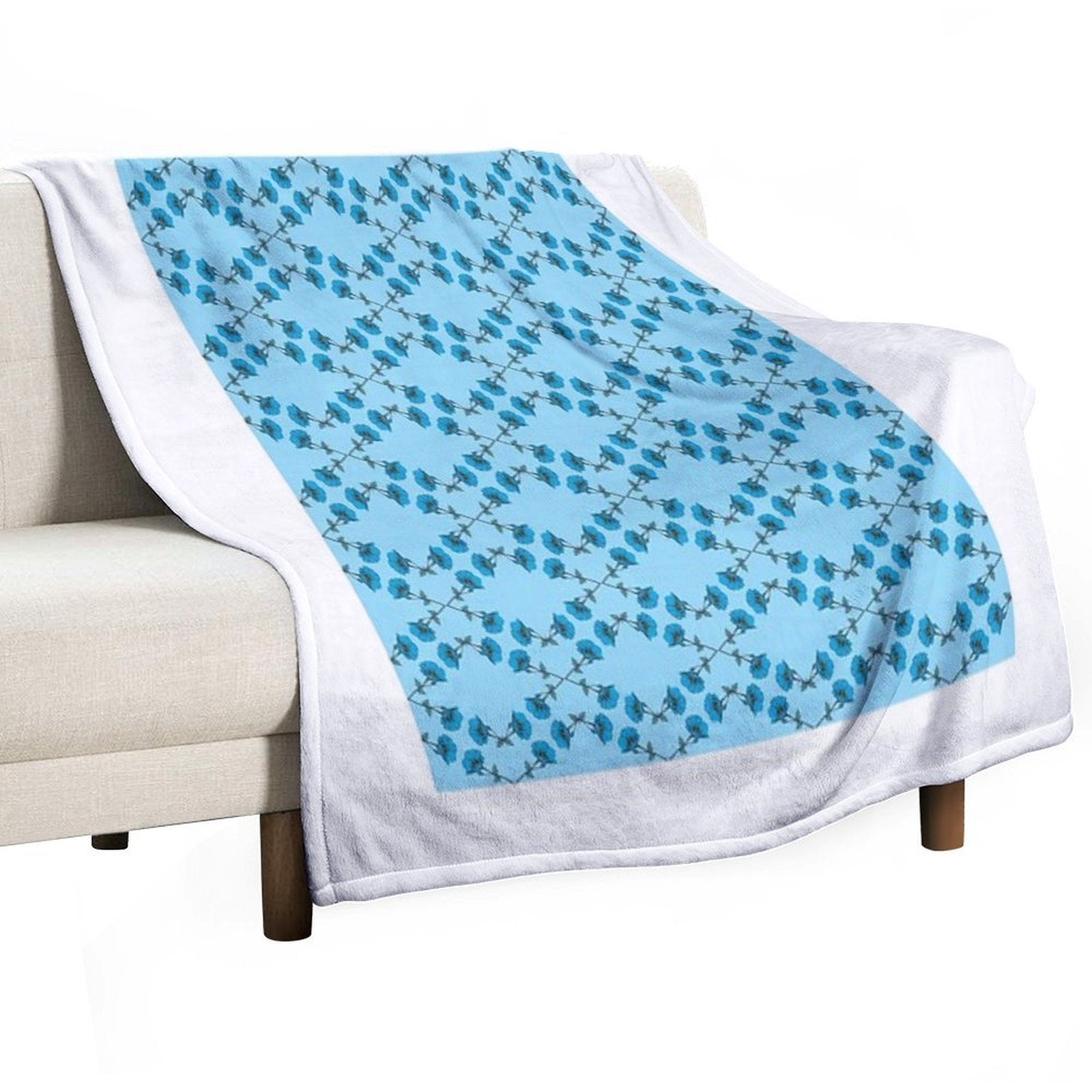 Vibrant Sky Blue Flower Pattern Machine-washable Throw Blanket