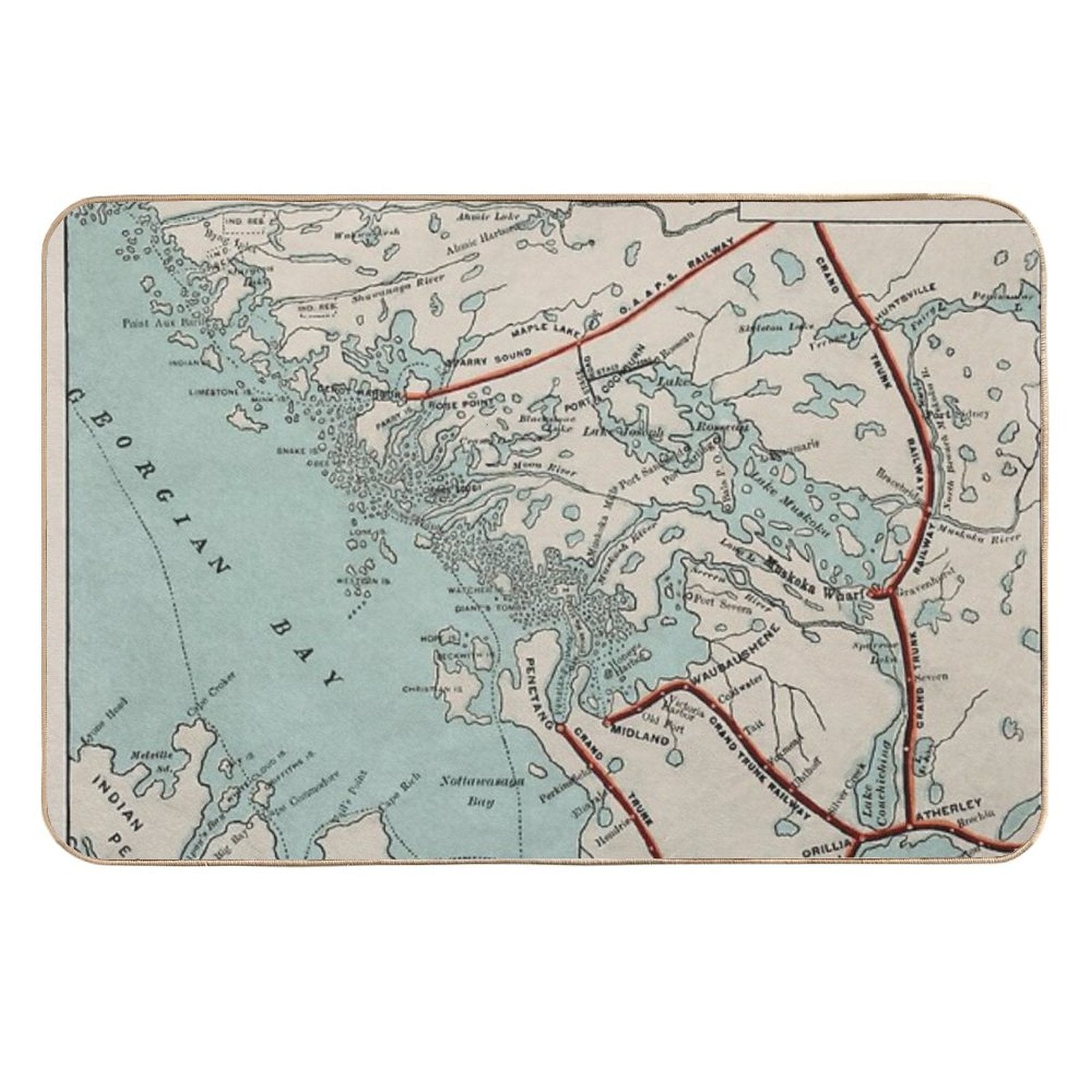 Vintage Map of Georgian Bay And Muskoka Lakes  Anti-Trip Bath Mat