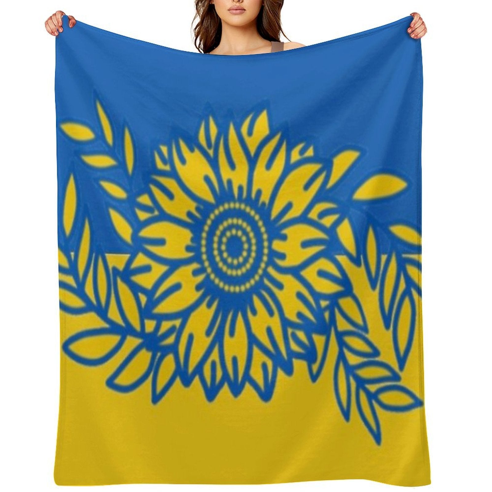 Ukraine Sunflower And Olive Branch Flag Plush Throw Blanket