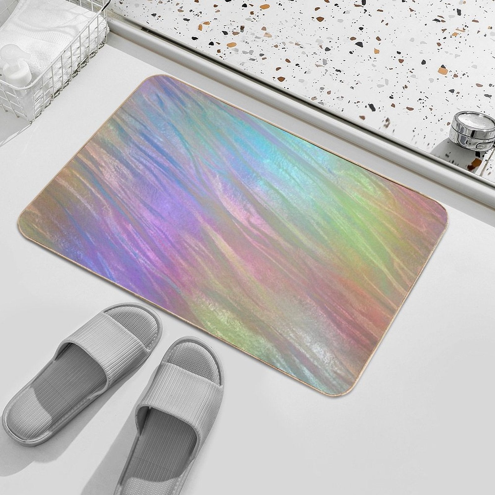 Holographic Neon Crystal Sheet  Stain-Proof Bath Mat