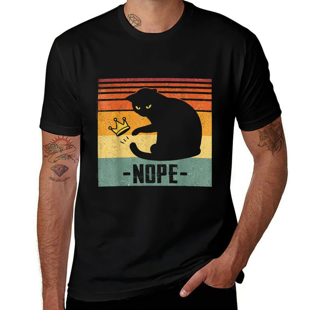 No Kings In America Black Cat Funny Cat Kicking Crown  Rolled Sleeves T-Shirt