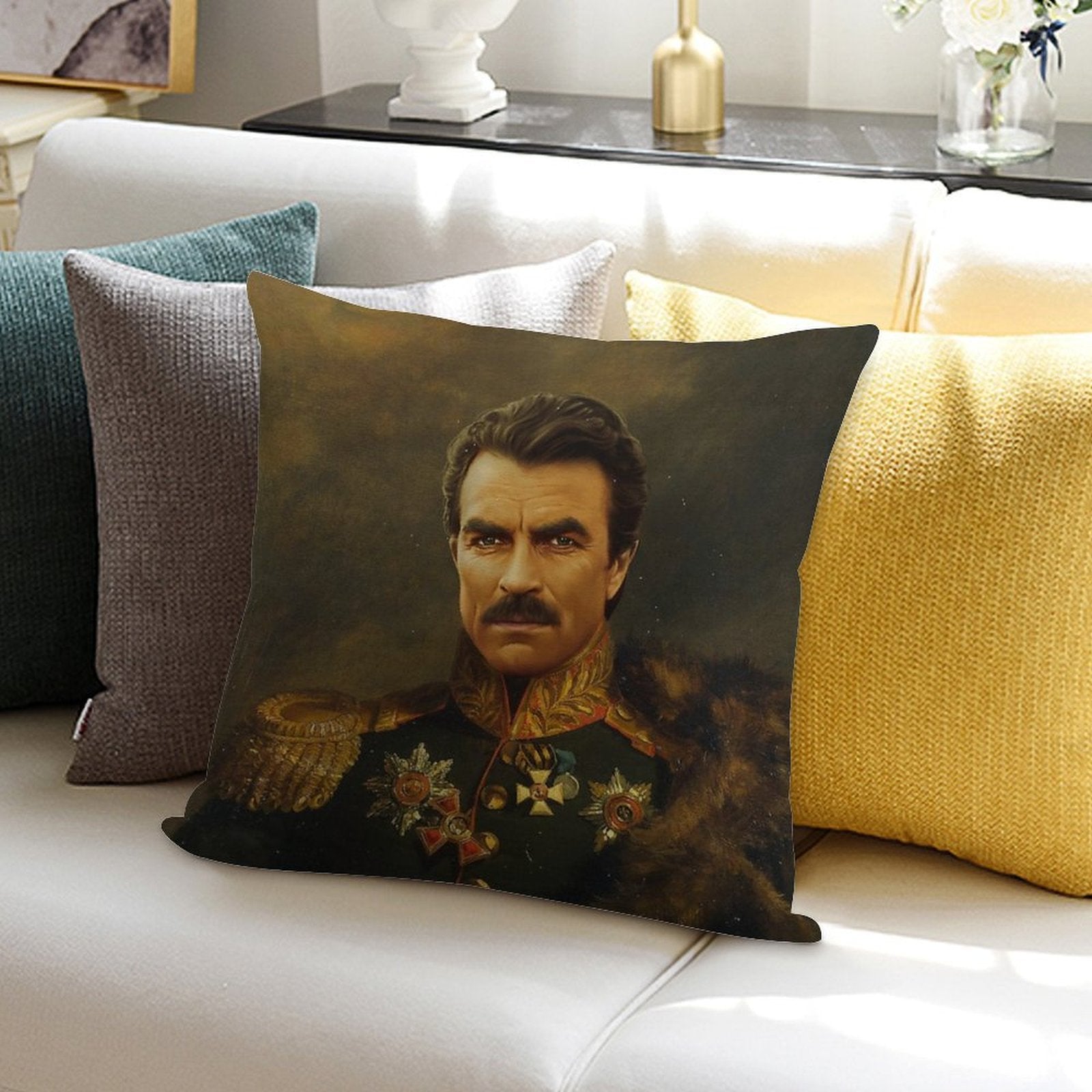 Tom Selleck - Replaceface Soft Short Plush Fabric Throw Pillow