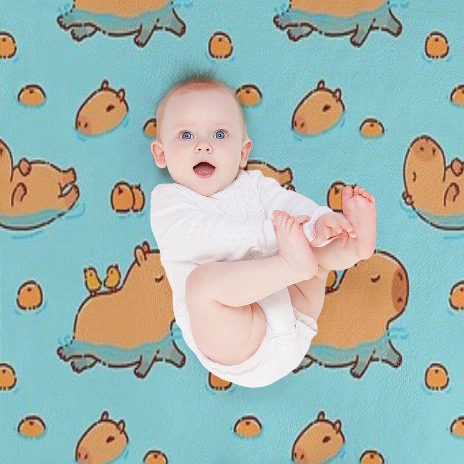 Capybara Pattern Swimming with Oranges Versatility Throw Blanket