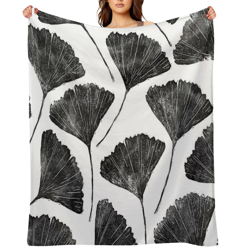 Ginkgo Biloba, Lino Cut Nature Inspired Leaf Pattern Gift-ready Throw Blanket