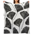 Ginkgo Biloba, Lino Cut Nature Inspired Leaf Pattern Gift-ready Throw Blanket