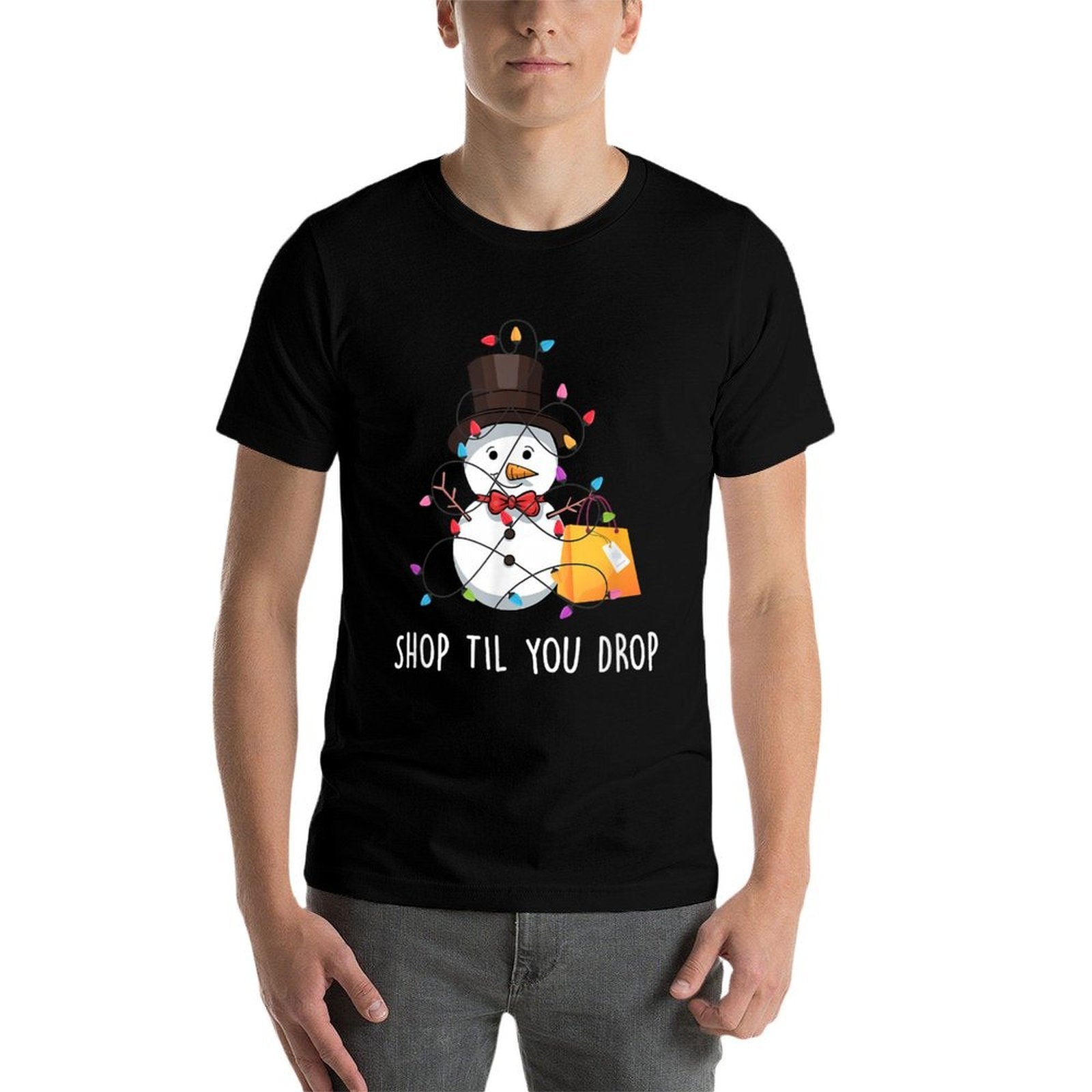 Shop Til You Drop Apparel Merry Christmas Snowman Shopping  Summer-ready Fabric T-Shirt