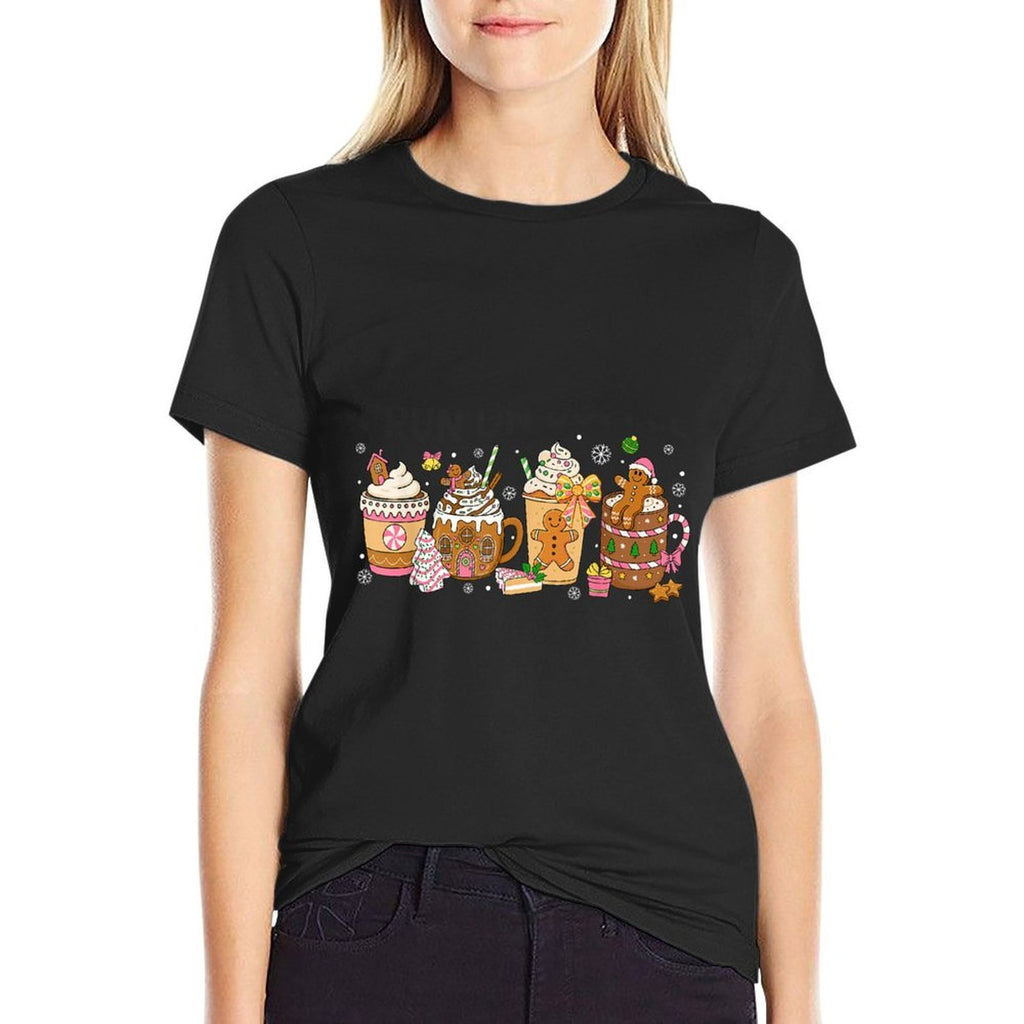 Gingerbread Cookie Christmas Coffee Cups Latte Drink Women  Relaxed-fit T-Shirt