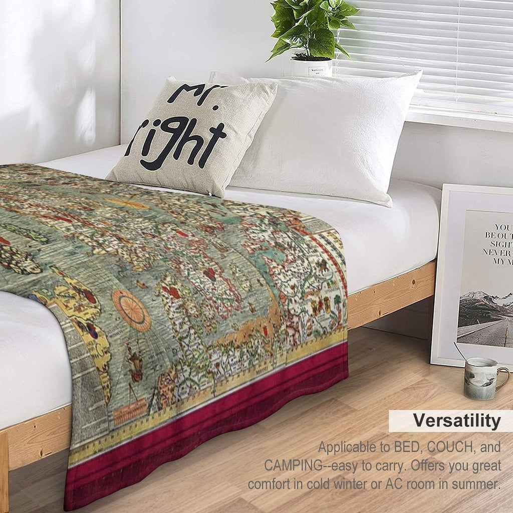 CARTA MARINA  1539 ANTIQUE MAP OF SEA CREATURES IN WATERS OF NORWAY AND ICELAND Sustainable Throw Blanket