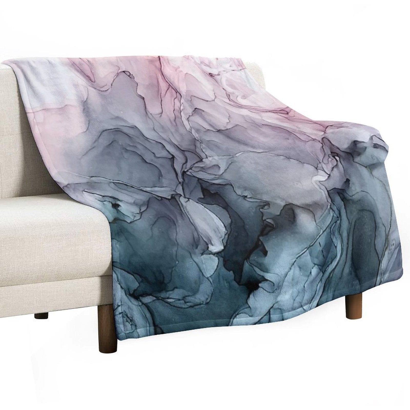 Blush And Payne's Grey Flowing Abstract Painting Comfort Throw Blanket