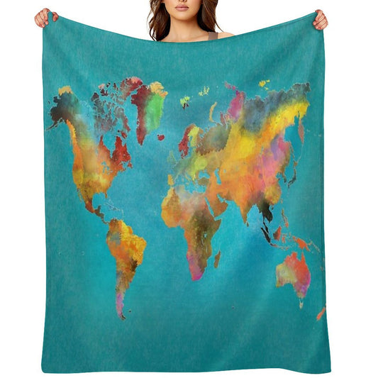 World Map Blue Velvety-soft Throw Blanket