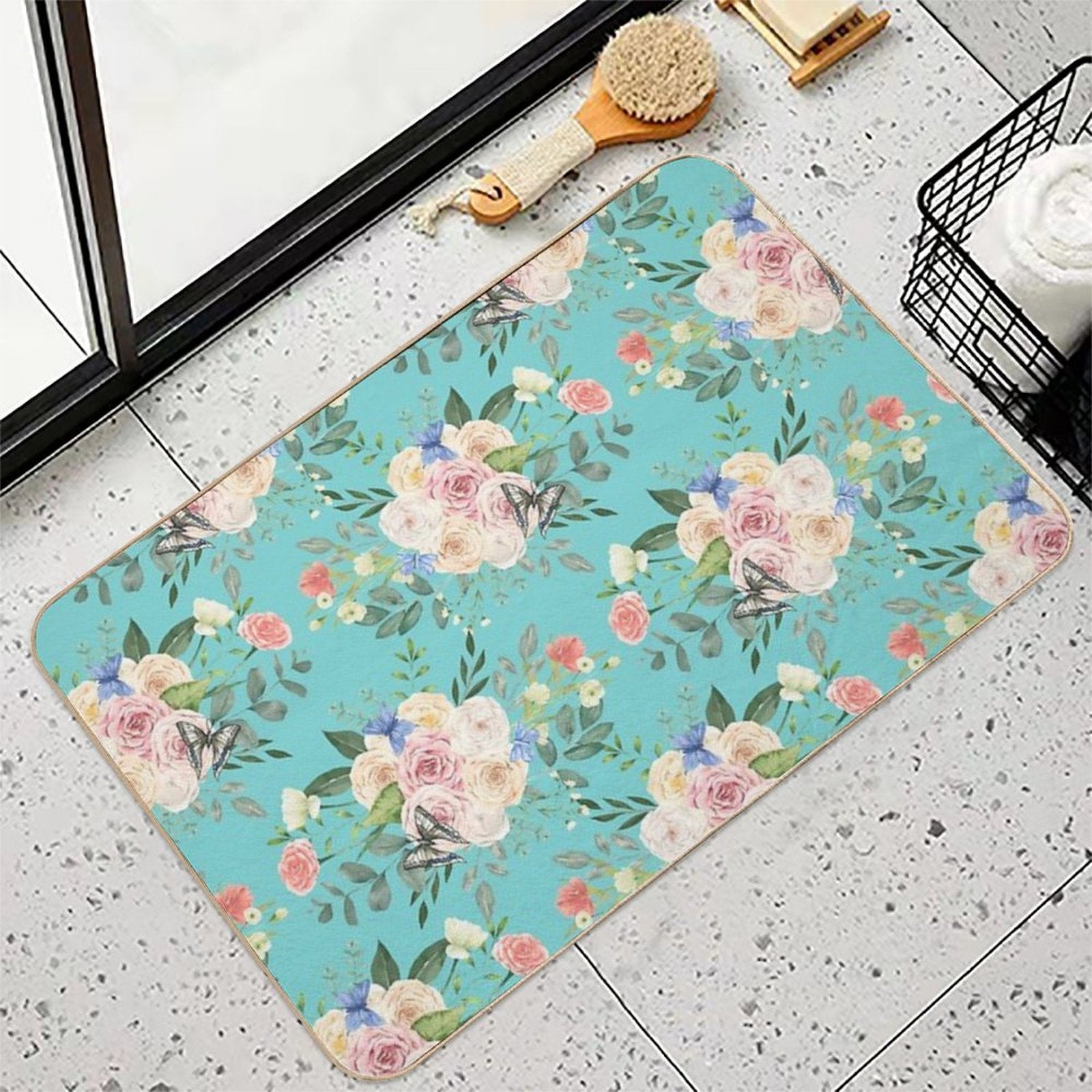 Butterflies,flowers,roses,spring,summer  Non-Slip Bath Mat