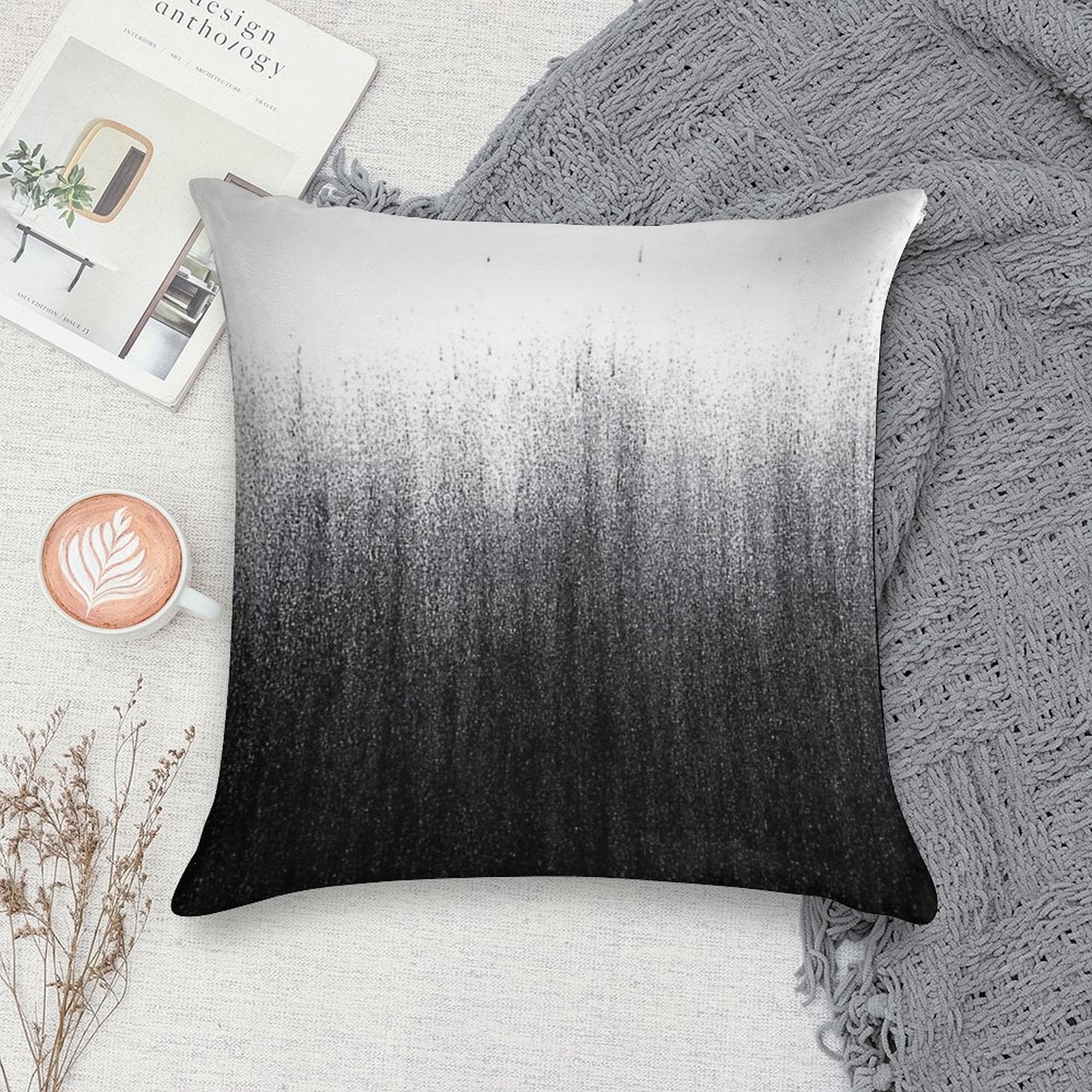 Charcoal Ombré Soft Short Plush Fabric Throw Pillow