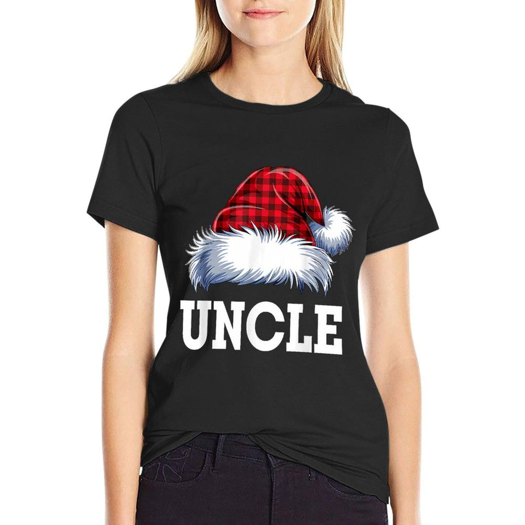 Uncle Santa Red Plaid Christmas Family Matching Pajamas Xmas  Cotton T-Shirt