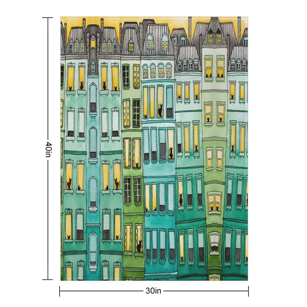 Cats in Green Townhouses Anti-pilling Throw Blanket