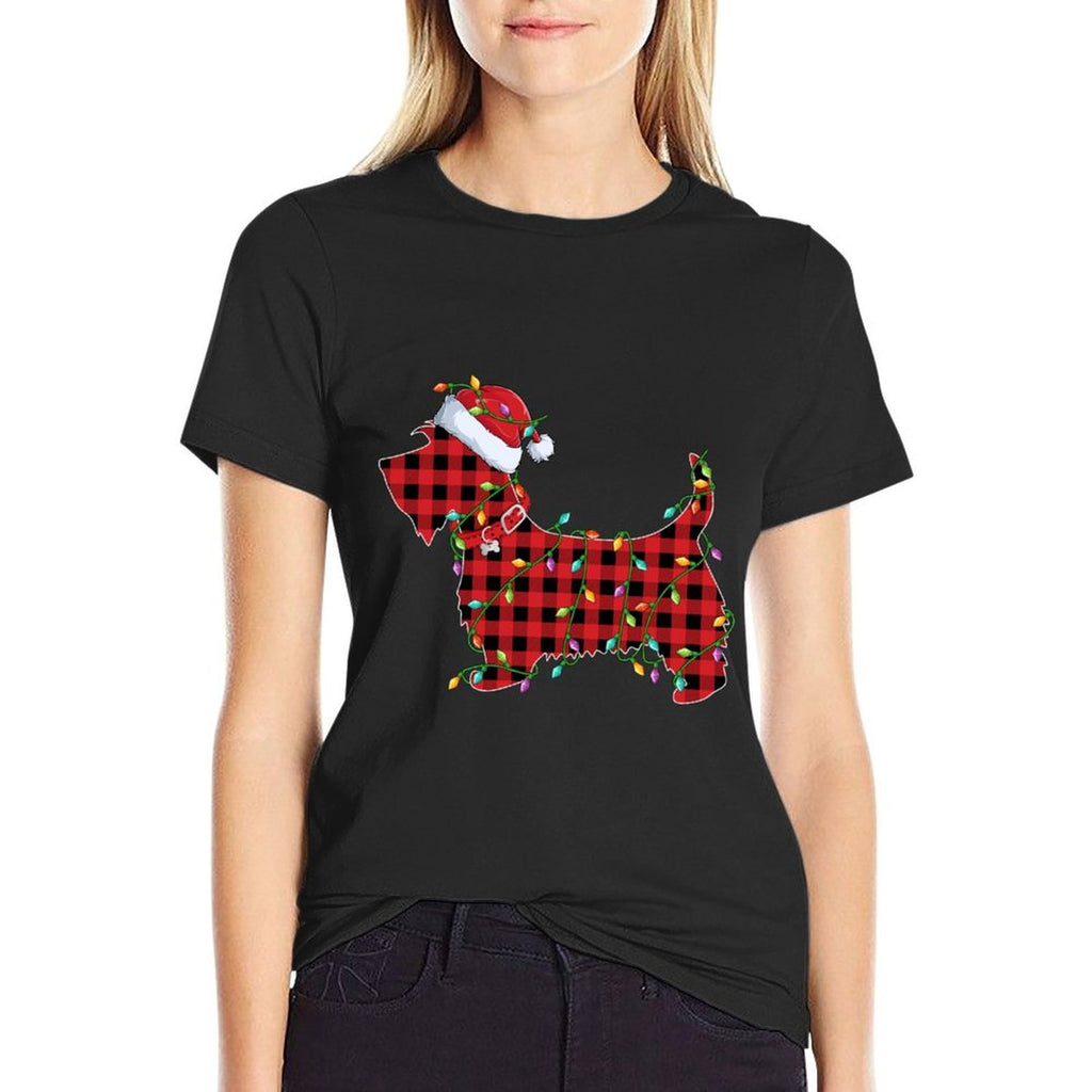 Xmas Lighting Matching Buffalo Plaid Scottie Dog Christmas  Graphic-printed T-Shirt