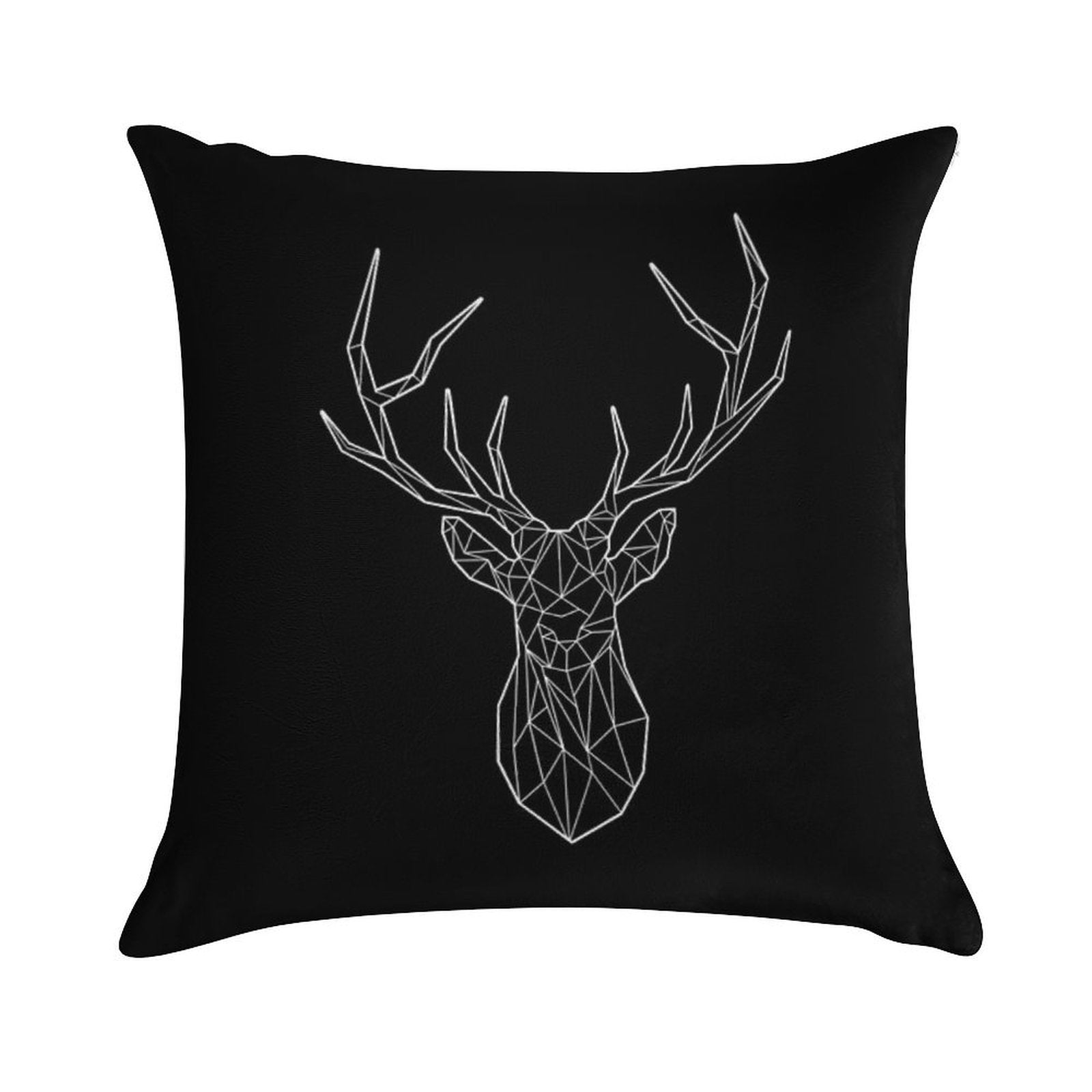 Geometric Stag - BLACK Soft Fade-Resistant Throw Pillow