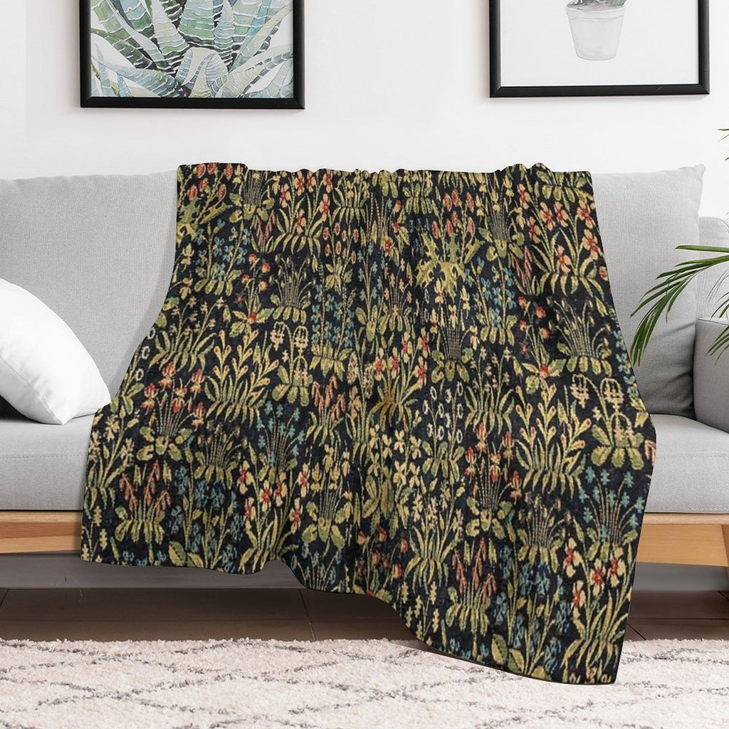 Medieval Gothic Fantasy Flowers Tapestry Floral Pattern Quick-dry Throw Blanket