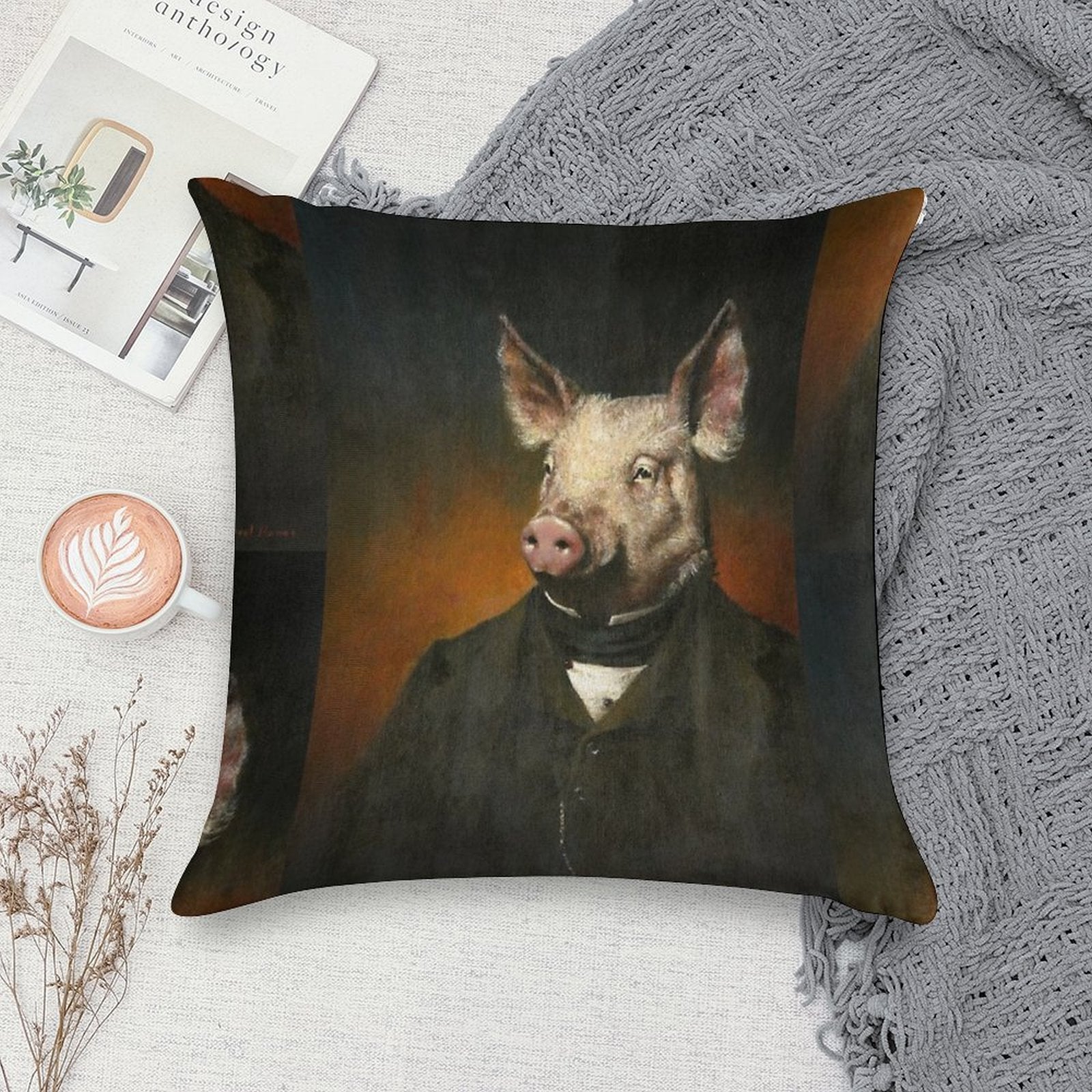Victorian Pig Soft Style Accent Throw Pillow