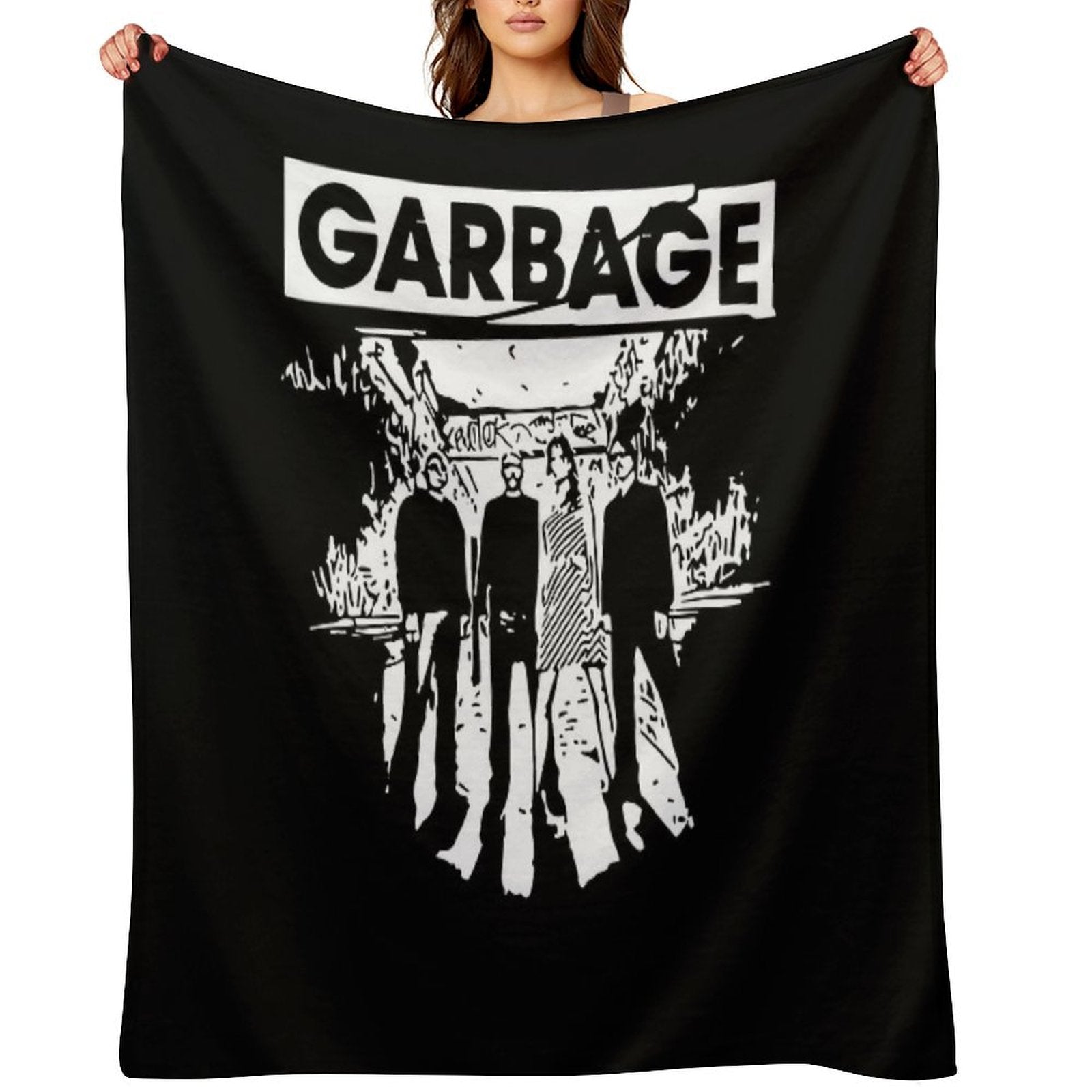 Garbage Band Painting Black And White Four Member Plush Throw Blanket