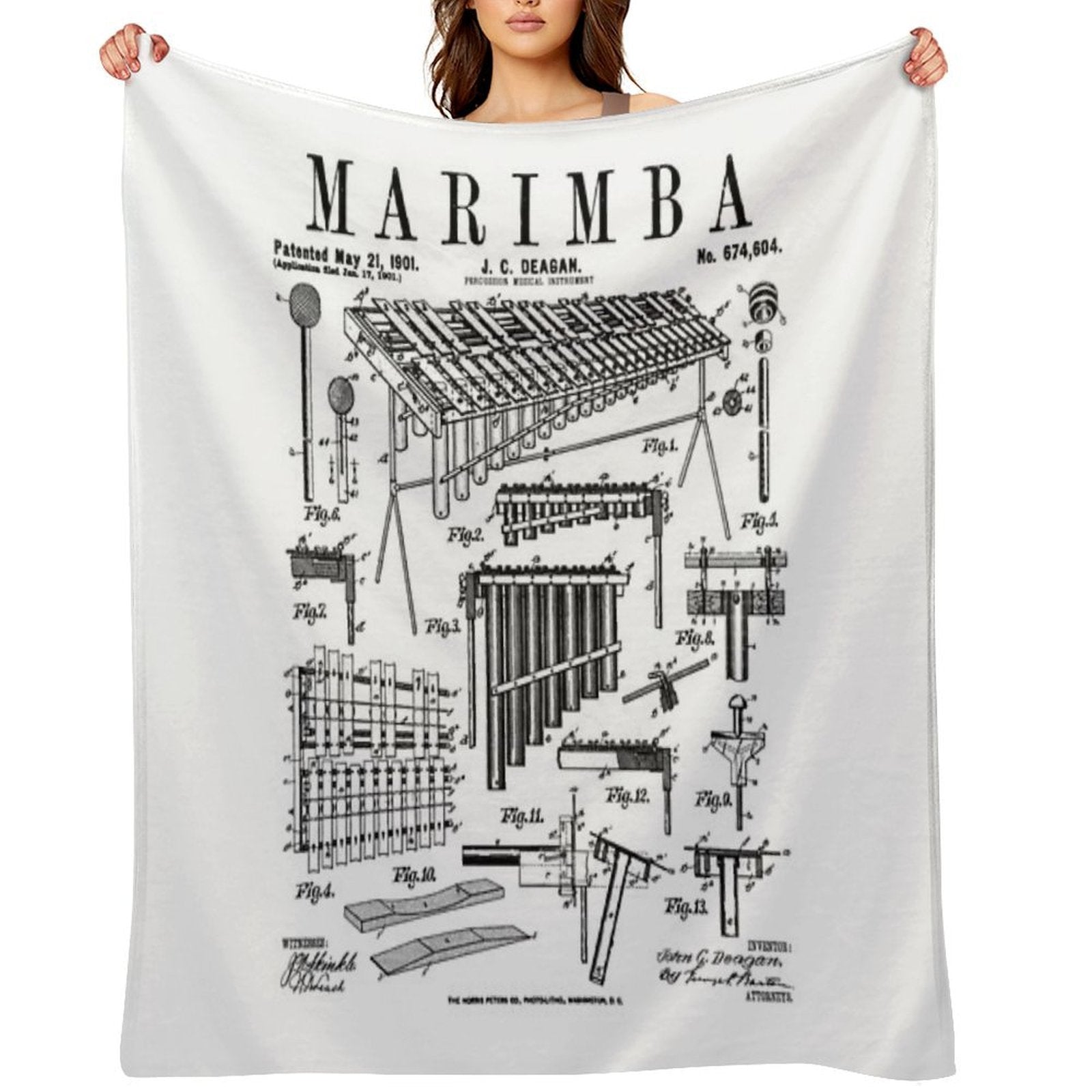 Marimba Player Percussion Musical Instrument Vintage Patent Premium Throw Blanket