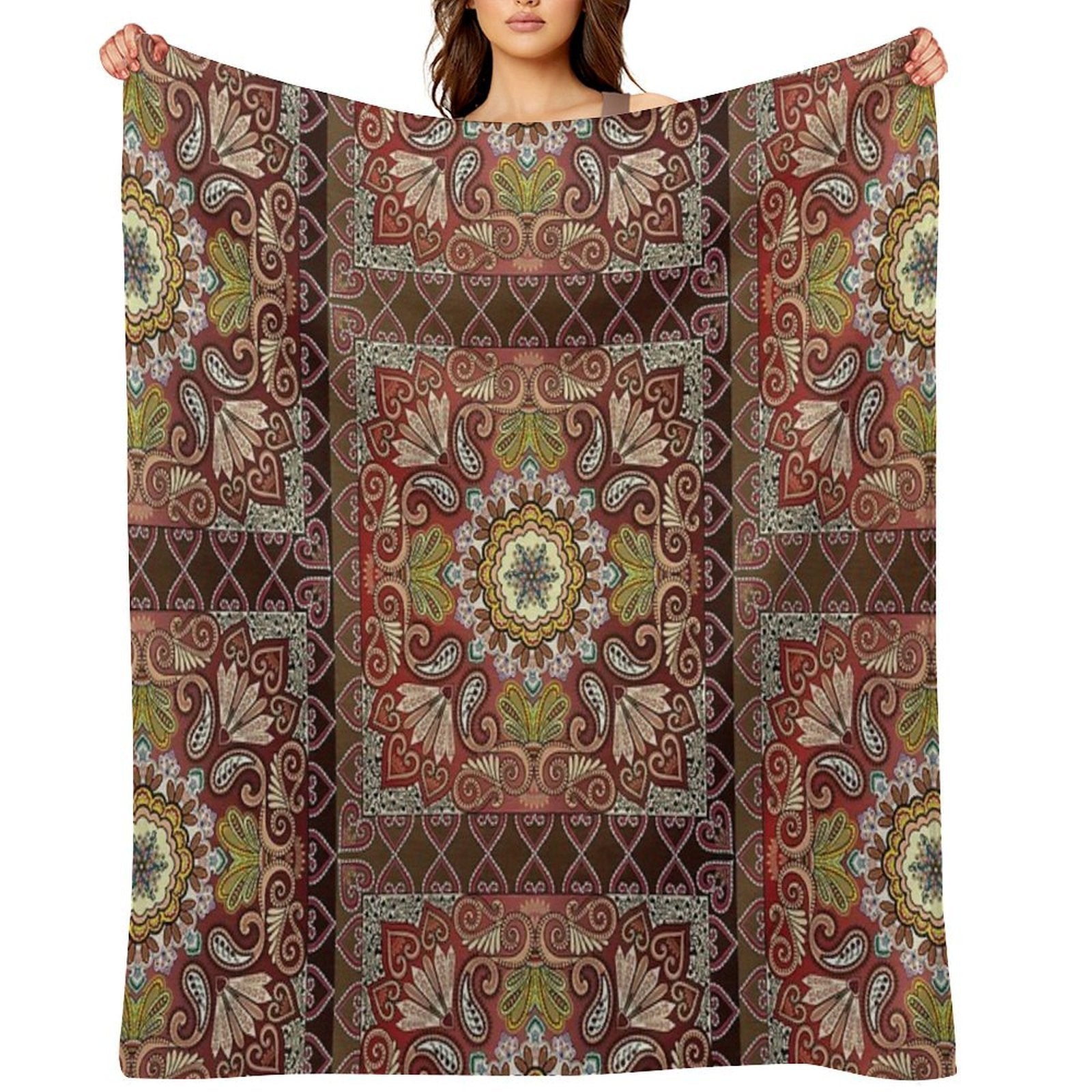 Boho Style Vintage Mandala Print Machine-washable Throw Blanket