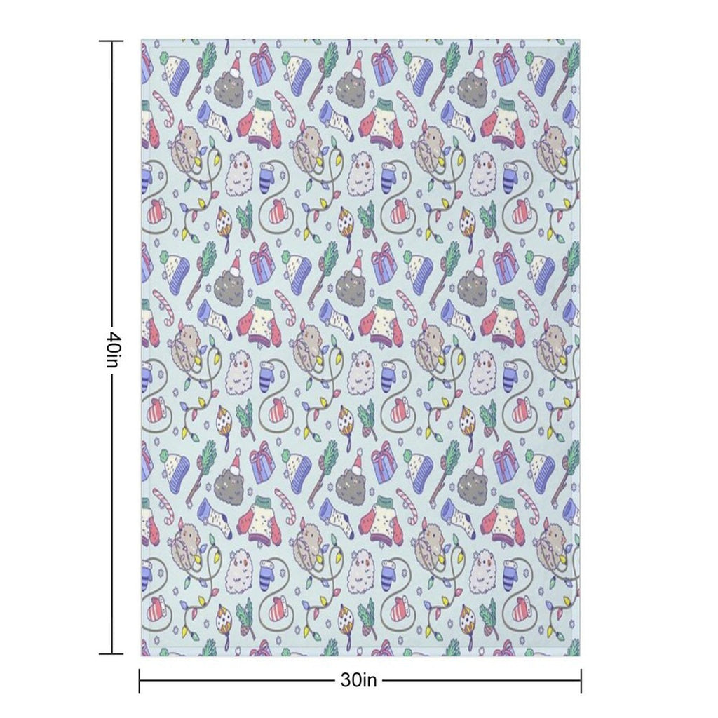 Teddy Guinea Pigs Christmas Patten in Mint Green Background Easy Care Throw Blanket