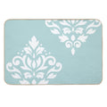 Scroll Damask Art I White on Duck Egg Blue  Fade-Resistant Bath Mat