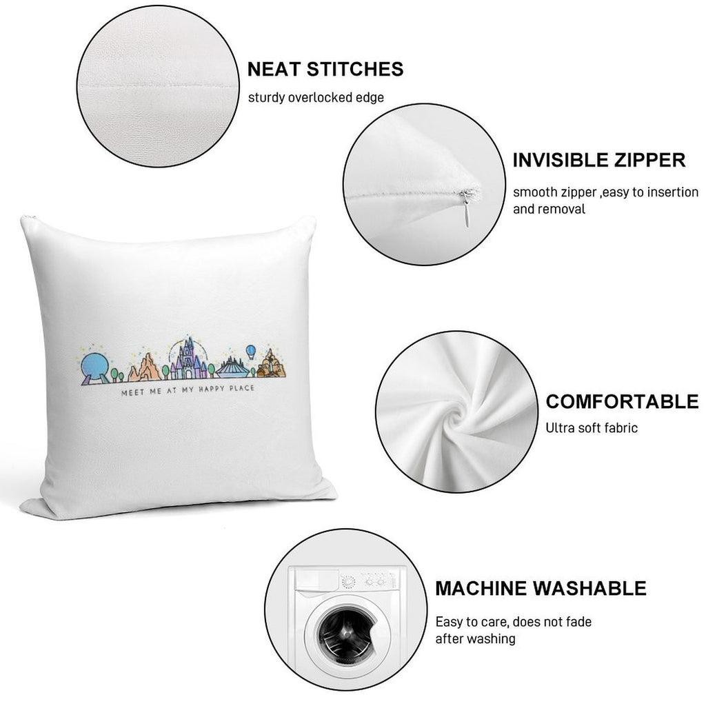Meet Me at My Happy Place Vector Orlando Theme Park Illustration Design Soft Style Accent Throw Pillow