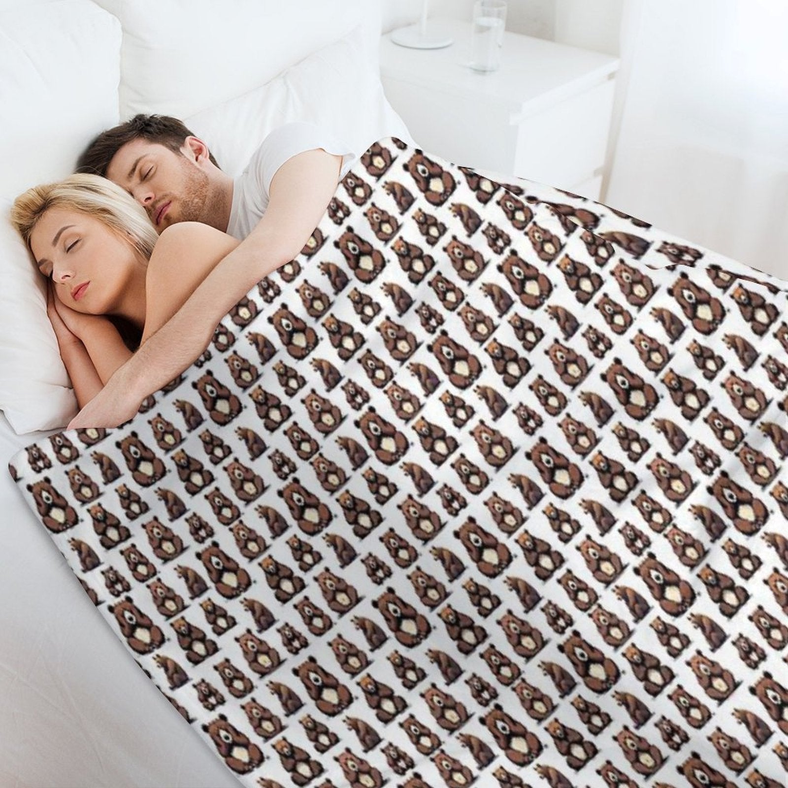 Bear's Thoughtful Pose Pattern 4 Plush Throw Blanket