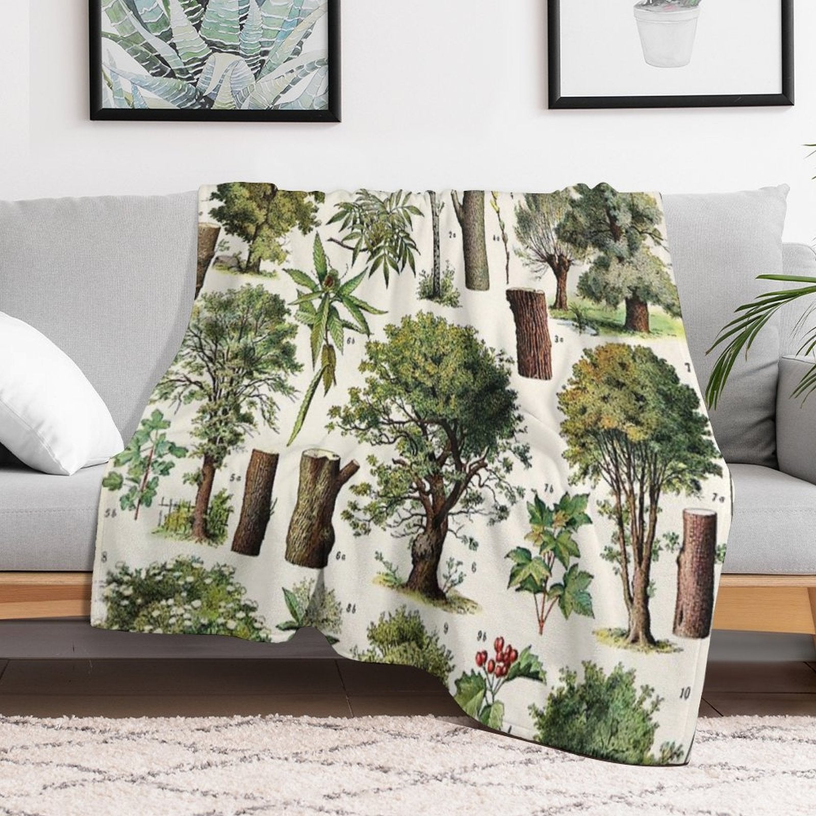 Adolphe Millot - Arbres A - French Vintage Botanical Poster Machine-washable Throw Blanket
