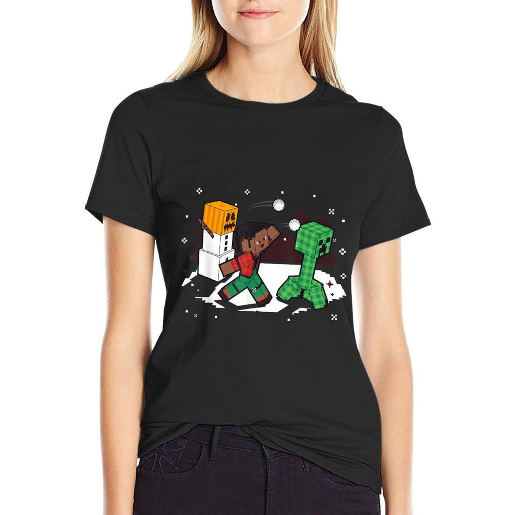 Minecraft Winter Creeper Snowball Fight Scene  Eco-friendly Material T-Shirt