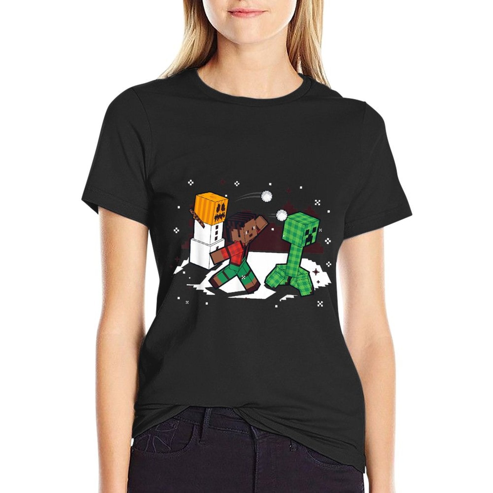 Minecraft Winter Creeper Snowball Fight Scene  Eco-friendly Material T-Shirt