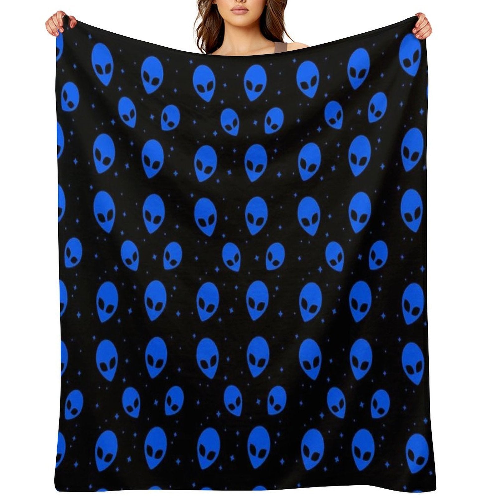 Blue And Black Alien Pattern Durable Throw Blanket
