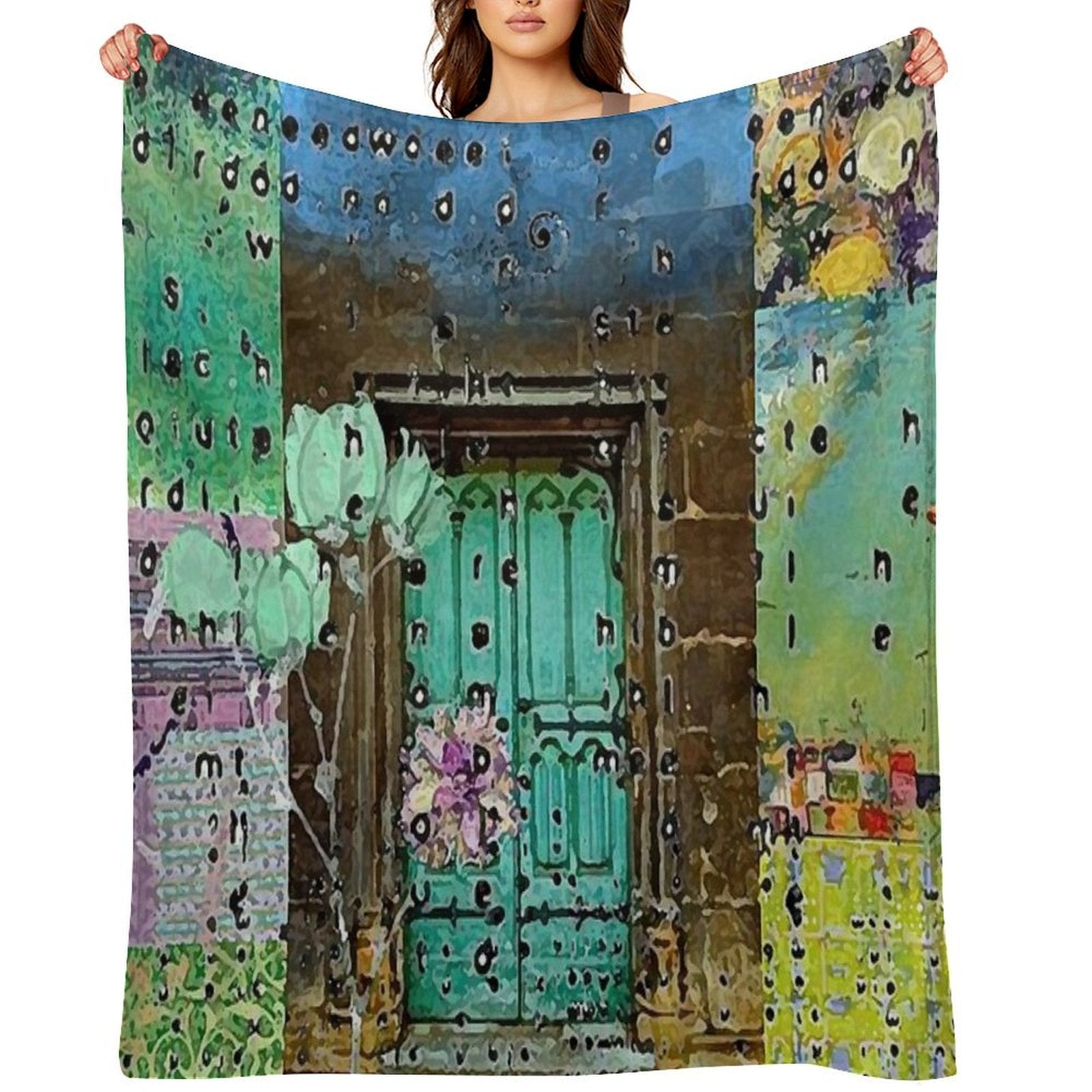 Teal Door Abstract Art Comfort Throw Blanket