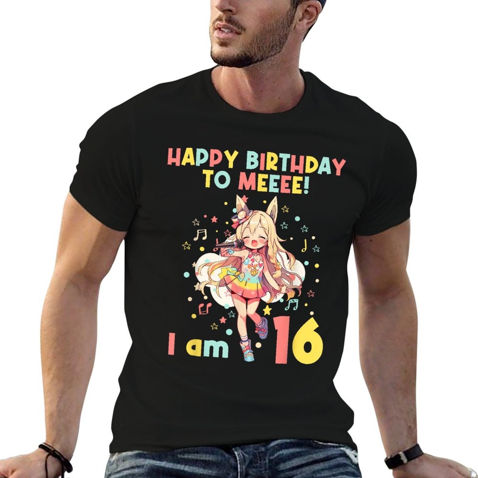 16 Years Old 16th Birthday for Girl Anime 16 Birthday  Heathered Texture T-Shirt