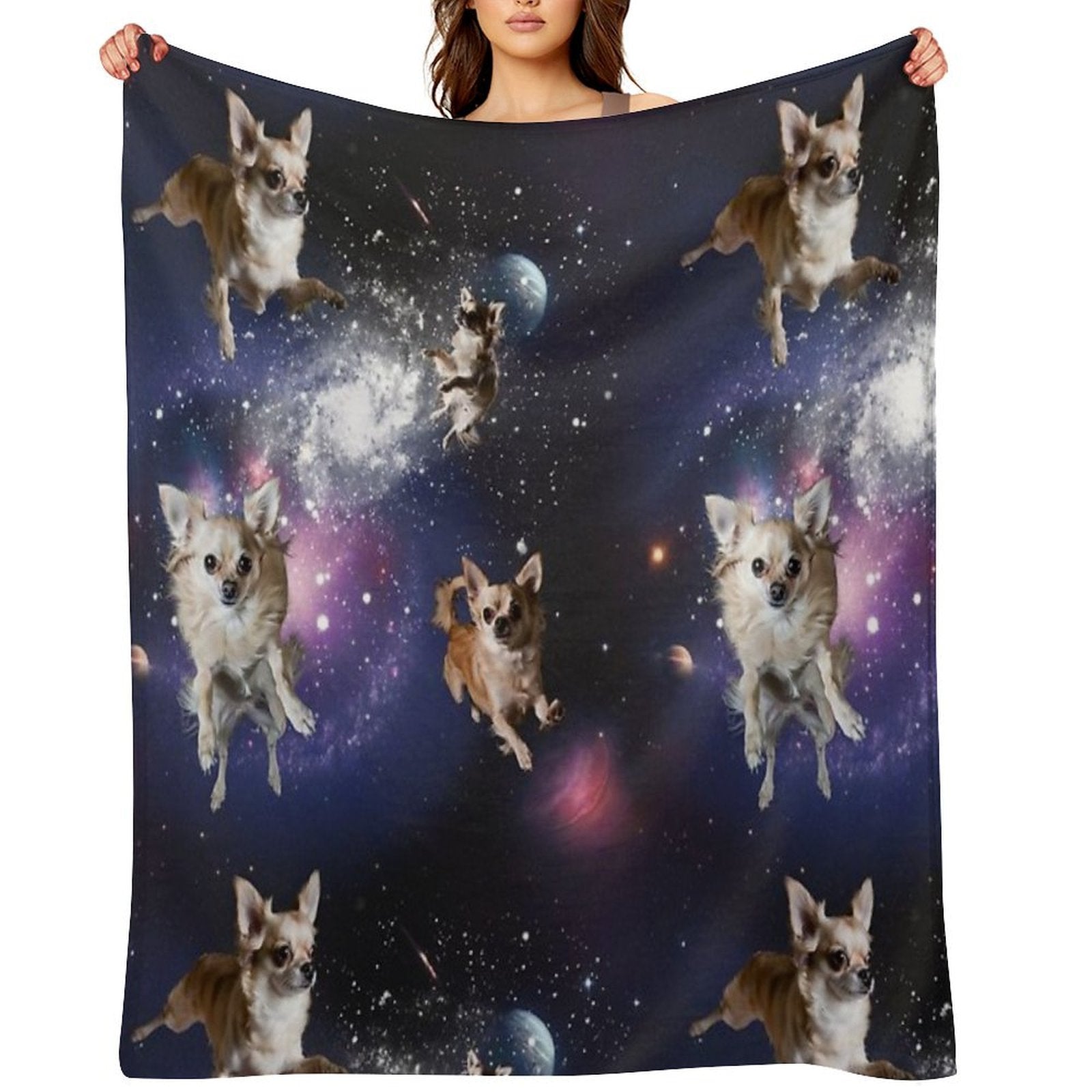Floating Chihuahuas in A Swirling Galaxy Gift-ready Throw Blanket