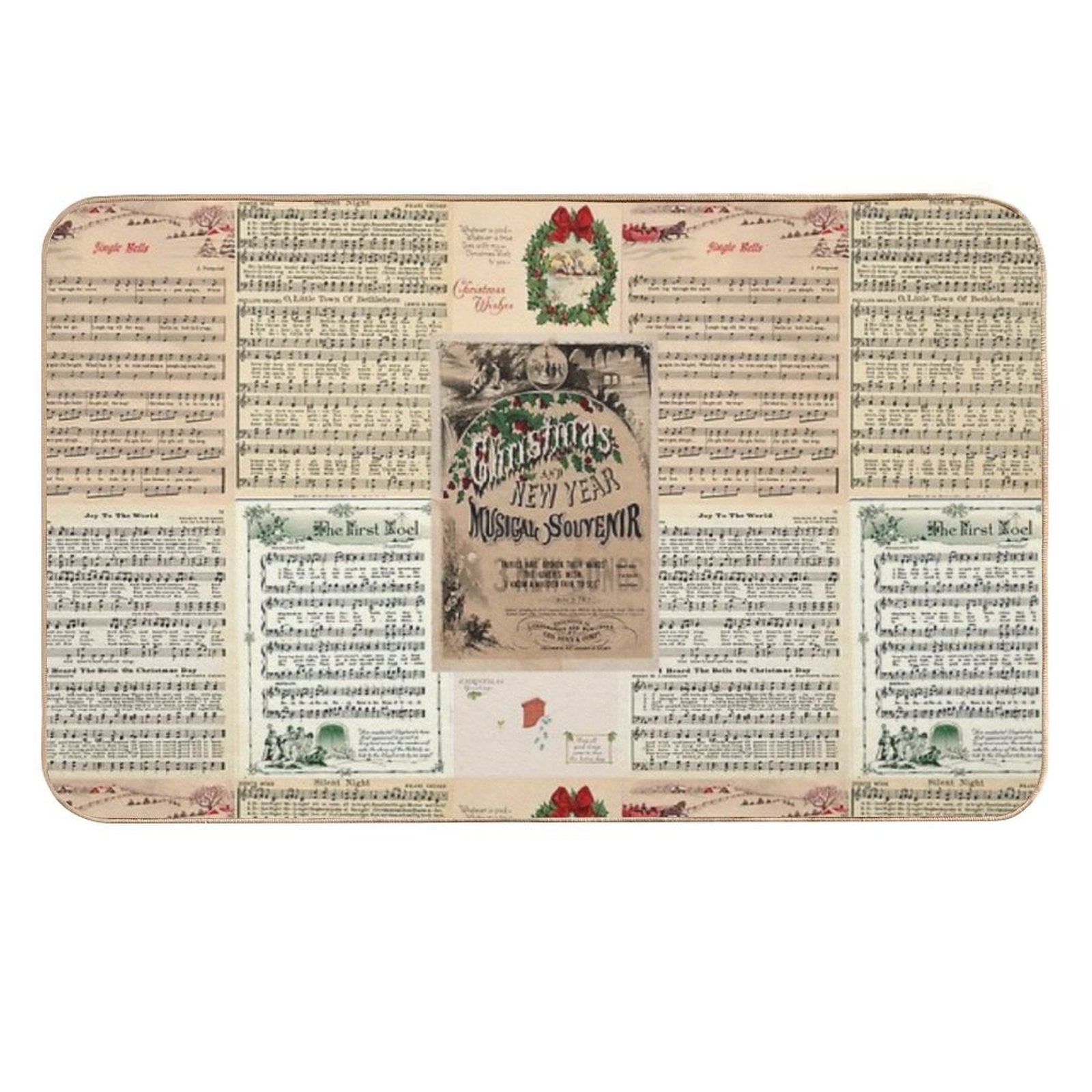 Vintage Christmas Music Carols  Non-Slip Bath Mat