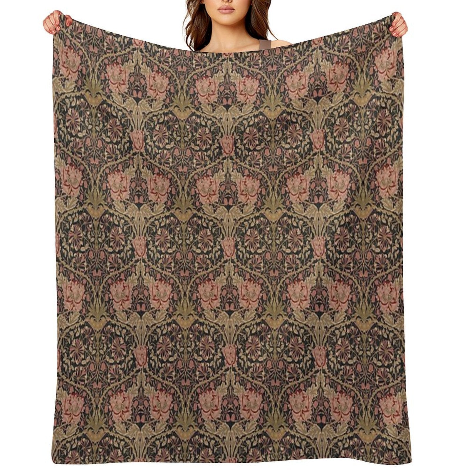 Honeysuckle Trellis Rich Black William Morris Pattern Gift-ready Throw Blanket