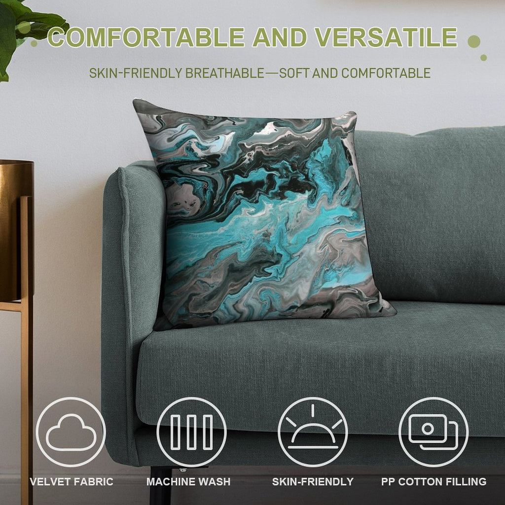 Turquoise Vein Marble Soft Fade-Resistant Throw Pillow