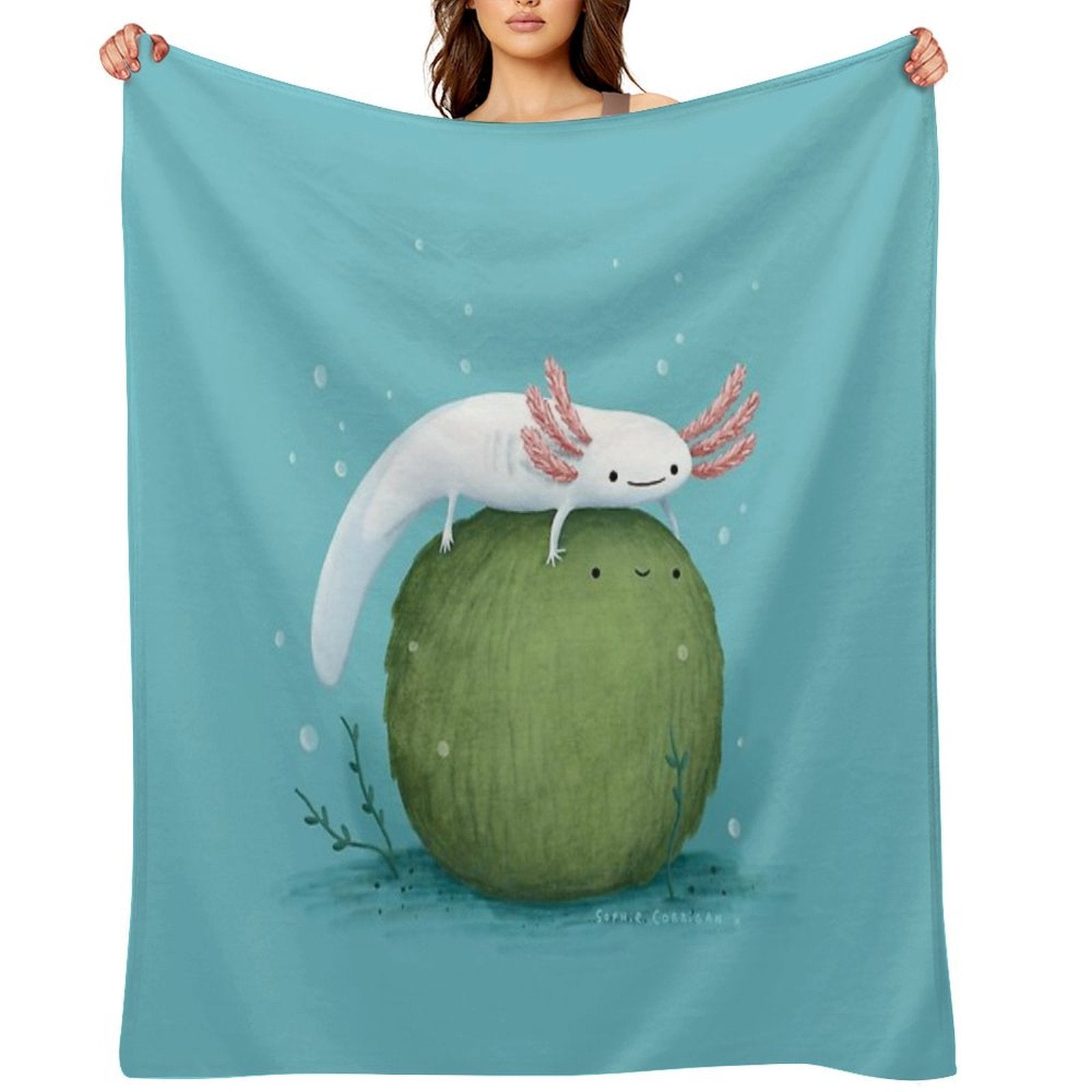 Axolotl on A Mossball Velvety-soft Throw Blanket