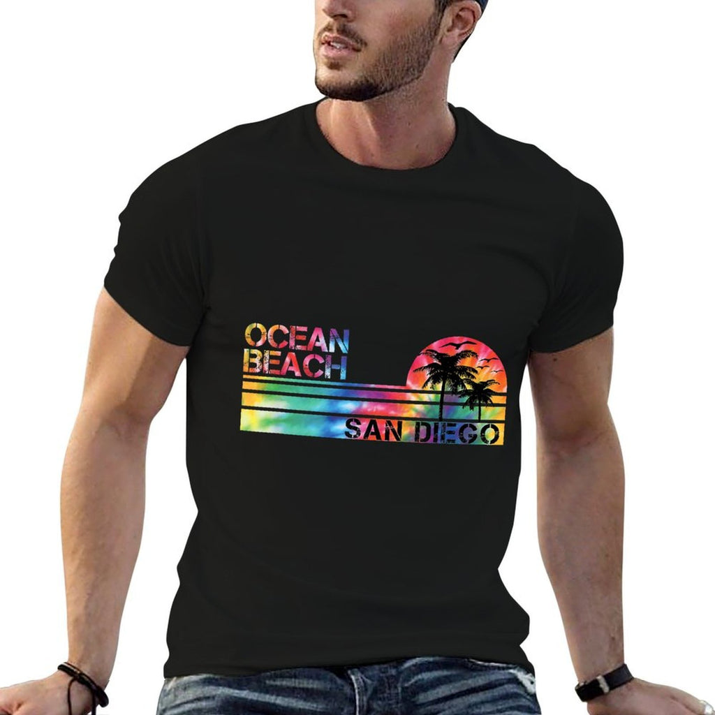 Ocean Beach San Diego Tie Dye Vintage Inspired Striped  Quick-drying T-Shirt