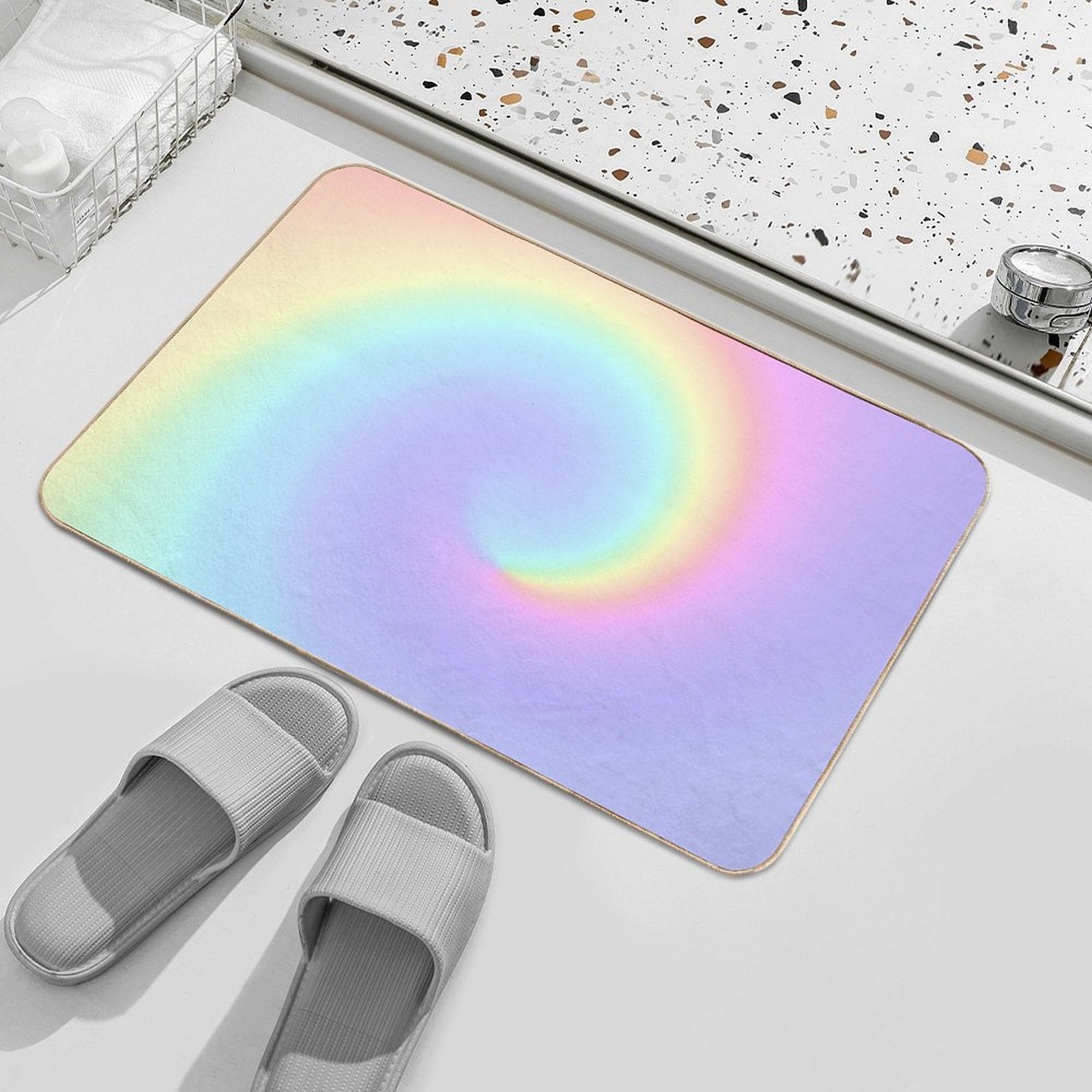 Light Pastel Rainbow Spiral Durable Bath Mat