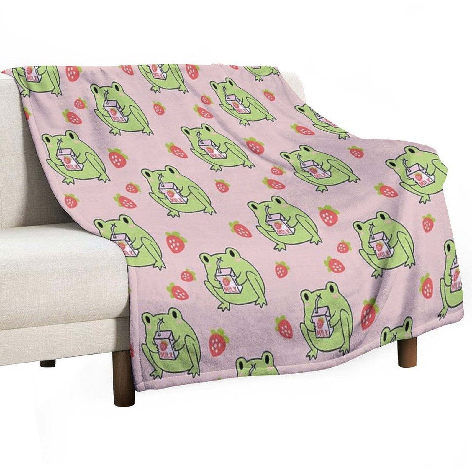 Cute Strawberry Milk Frog Anti-pilling Throw Blanket