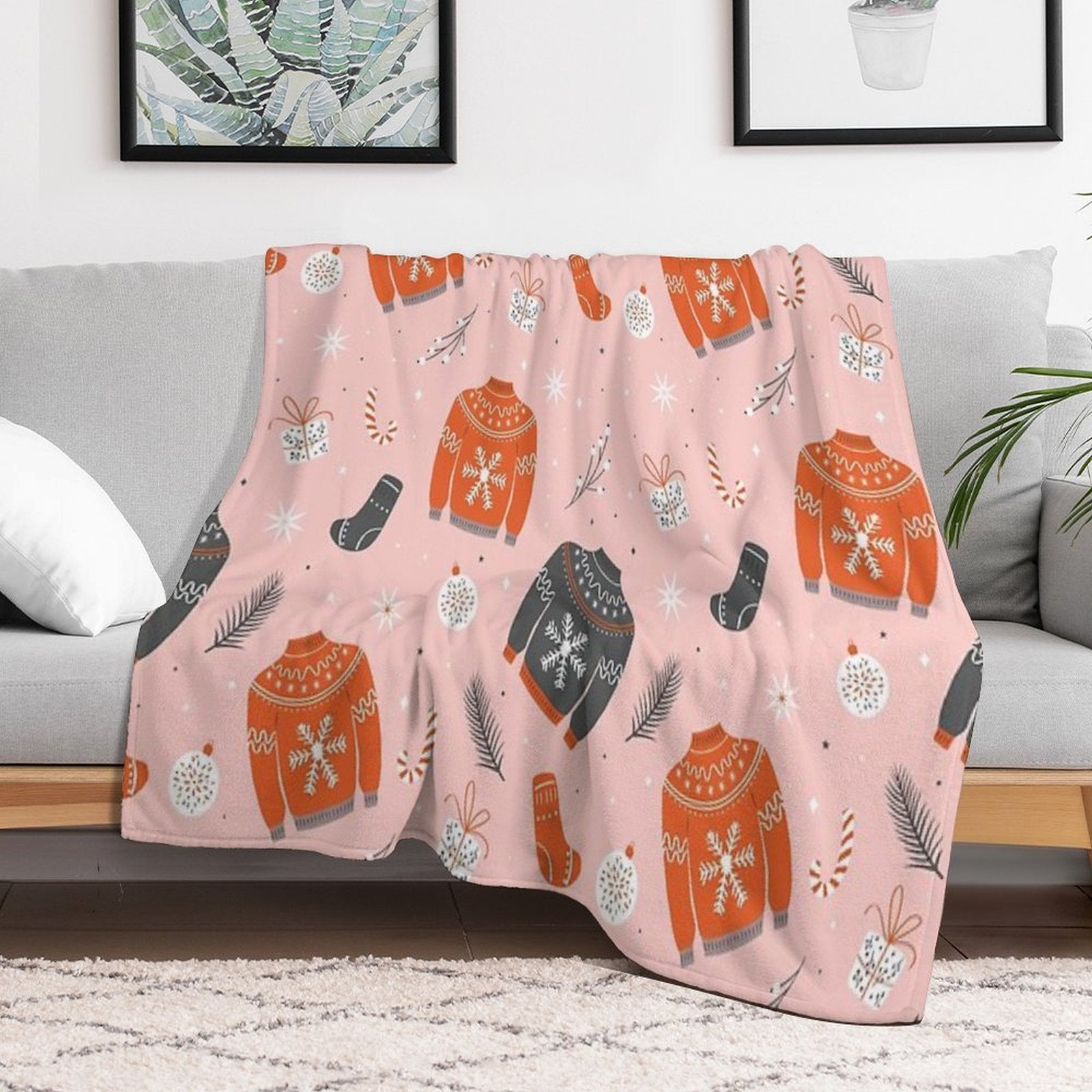 Christmas Sweater Pattern Pink Quick-dry Throw Blanket