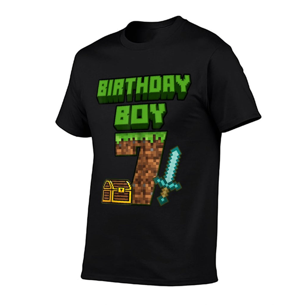 7 Year Old BDay Decorations 7th Birthday Boy Game Pixel  Odor-resistant T-Shirt