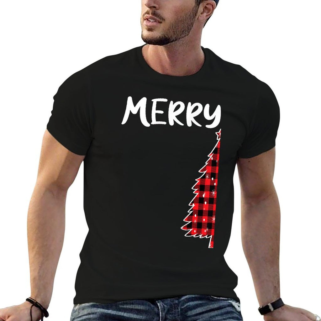 Merry Christmas Tree Buffalo Plaid Xmas Couples Matching  Graphic-printed T-Shirt