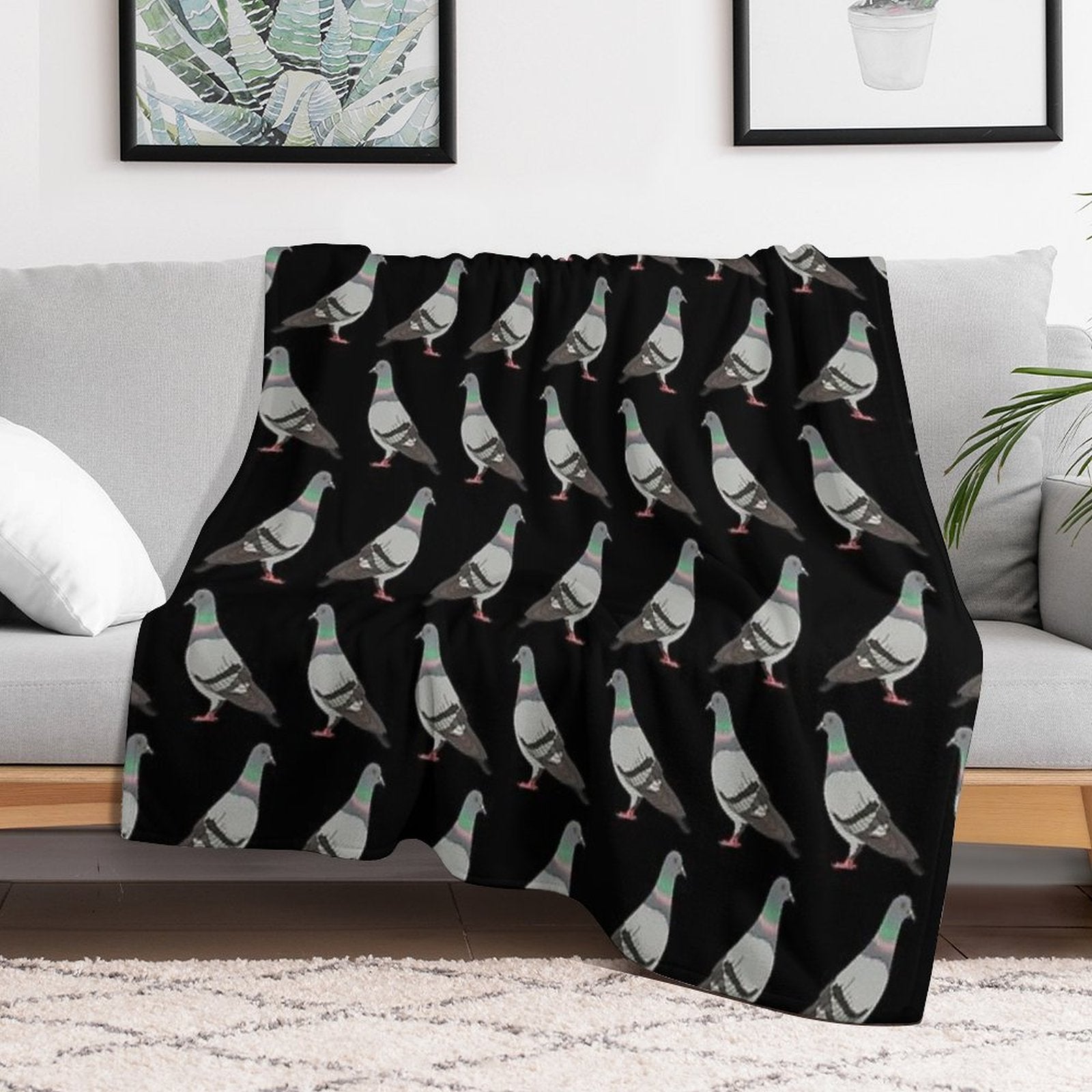 Pigeon Walk 2020, Black Background Wrinkle-free Throw Blanket