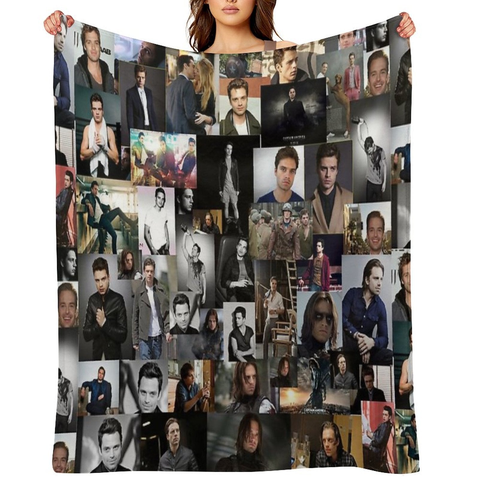 Sebastian Stan Seamless Squarish Photo Collage Wrinkle-free Throw Blanket