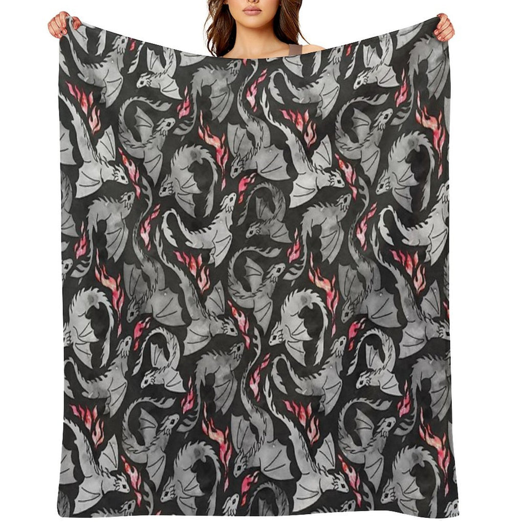 Dragon Fire Dark Grey And Black Comfort Throw Blanket