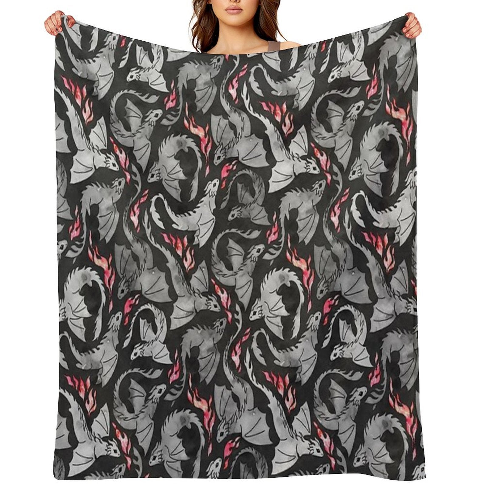 Dragon Fire Dark Grey And Black Comfort Throw Blanket